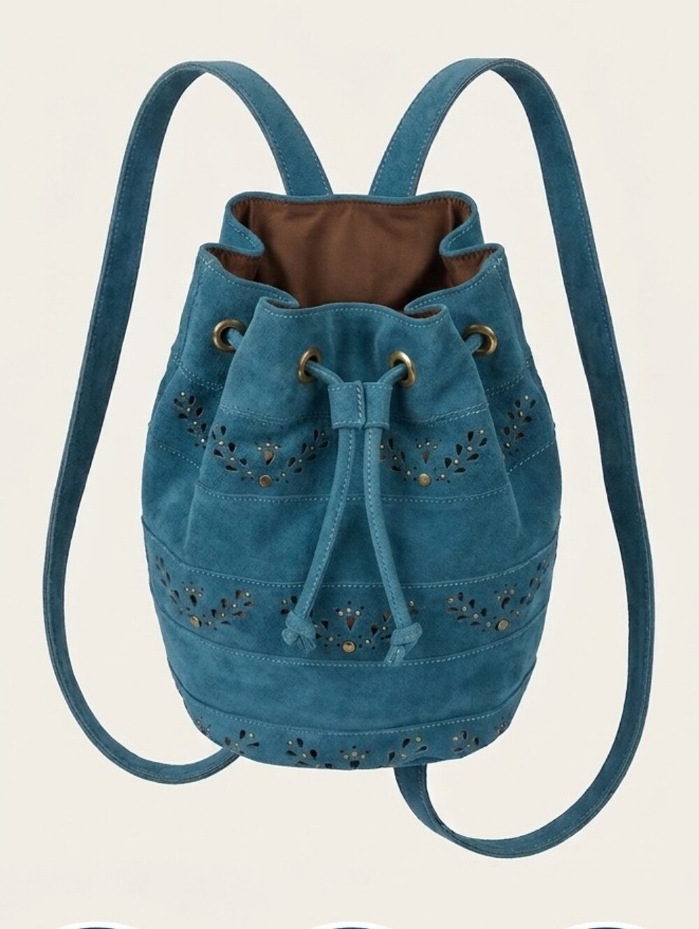 Genuine Leather Teal Suede Drawstring Backpack Tote Bag